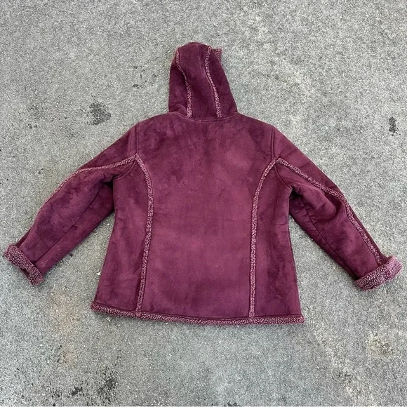 L.L. Bean Jacket dark purple burgundy fleece lined hooded size xl - Picture 2 of 5